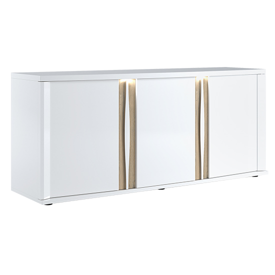 Iyla High Gloss Sideboard With 3 Doors In White Oak And LED_3