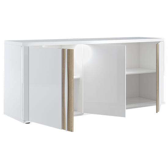 Iyla High Gloss Sideboard With 3 Doors In White Oak And LED_4