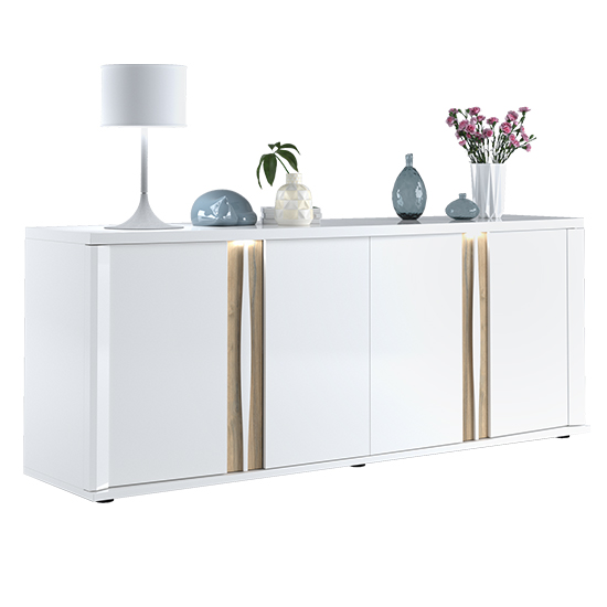 Iyla High Gloss Sideboard With 4 Doors In White Oak And LED_2