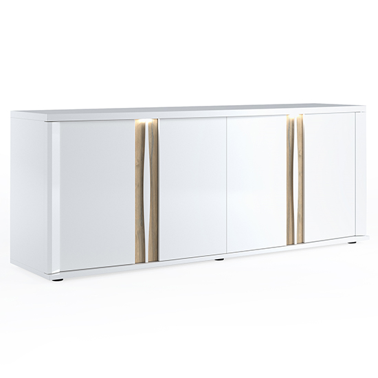 Iyla High Gloss Sideboard With 4 Doors In White Oak And LED_3