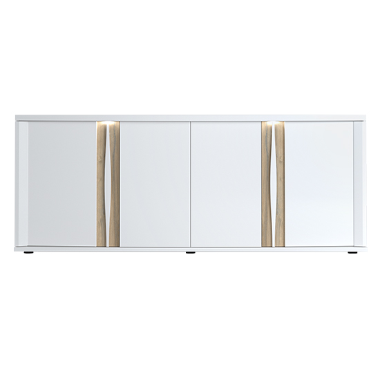 Iyla High Gloss Sideboard With 4 Doors In White Oak And LED_4