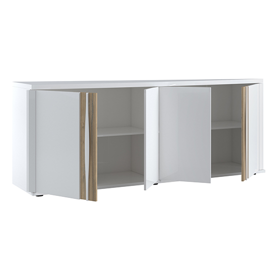 Iyla High Gloss Sideboard With 4 Doors In White Oak And LED_5