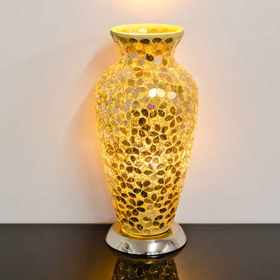 Read more about Izar gold flower design mosaic glass vase table lamp