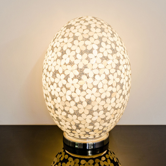 Photo of Izar large opaque flower design mosaic glass egg table lamp