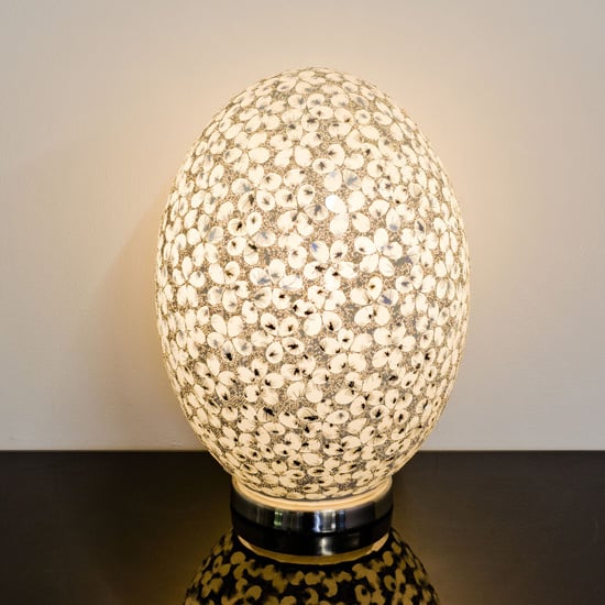 Photo of Izar large white flower design mosaic glass egg table lamp