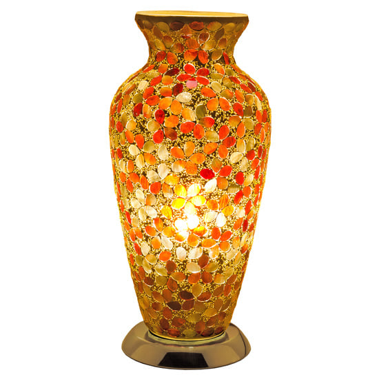 Izar Medium Amber Flower Design Mosaic Glass Vase Table Lamp_2