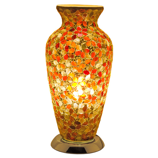 Izar Medium Amber Flower Design Mosaic Glass Vase Table Lamp