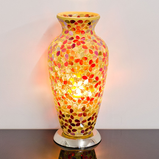 Product photograph of Izar Medium Amber Flower Design Mosaic Glass Vase Table Lamp from Furniture in Fashion