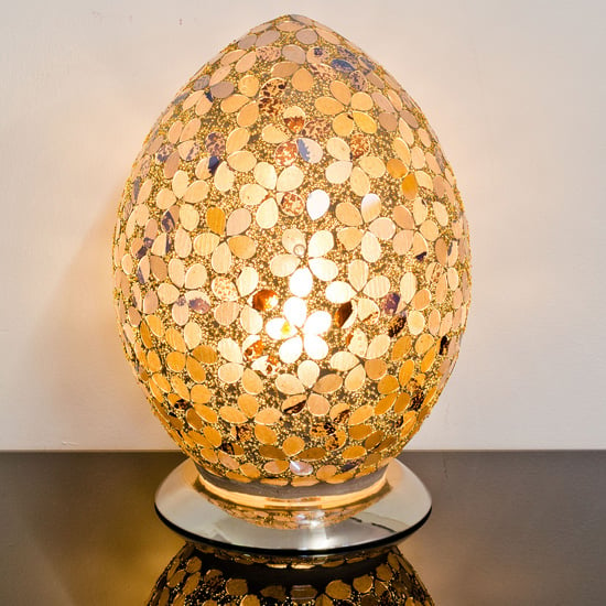 Photo of Izar medium autumn flower egg design mosaic glass table lamp