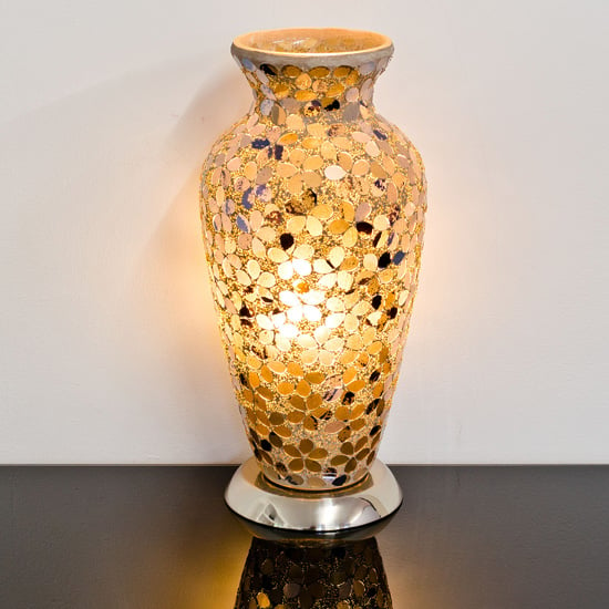 Product photograph of Izar Medium Autumn Flower Design Mosaic Glass Vase Table Lamp from Furniture in Fashion