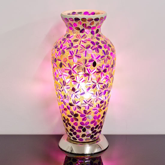 Read more about Izar medium magenta flower design mosaic glass vase table lamp