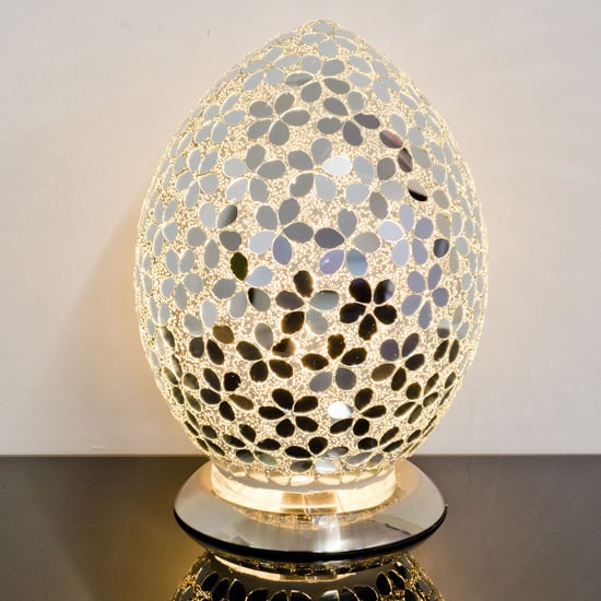 Product photograph of Izar Medium Mirrored Flower Design Mosaic Glass Egg Table Lamp from Furniture in Fashion