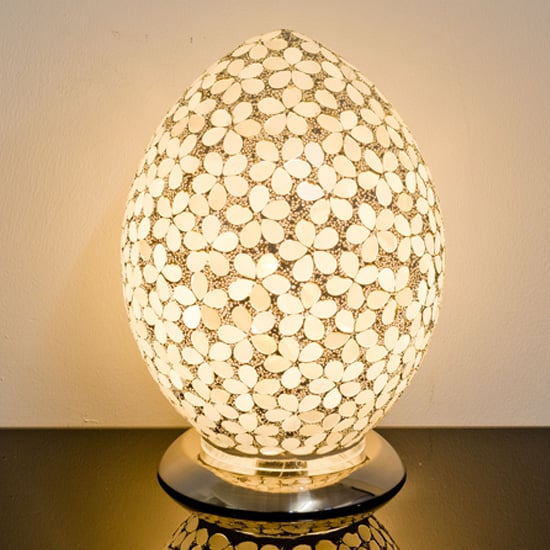 Photo of Izar medium opaque flower design mosaic glass egg table lamp