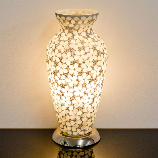 Read more about Izar medium opaque flower design mosaic glass vase table lamp