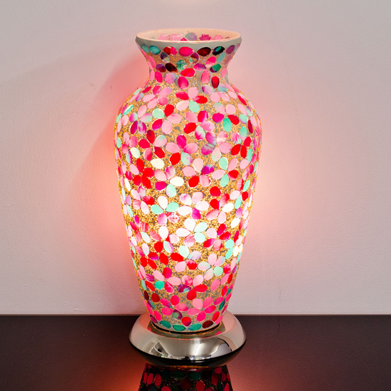 Photo of Izar medium pink flower design mosaic glass vase table lamp