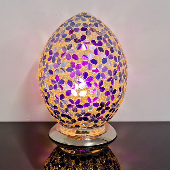 Photo of Izar medium purple flower egg design mosaic glass table lamp