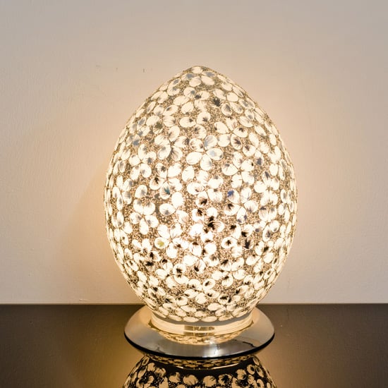 Photo of Izar medium white flower design mosaic glass egg table lamp