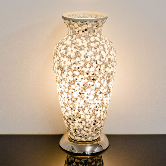 Photo of Izar medium white flower design mosaic glass vase table lamp