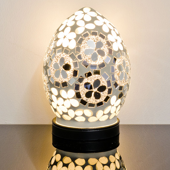 Photo of Izar small art deco flower egg design mosaic glass table lamp