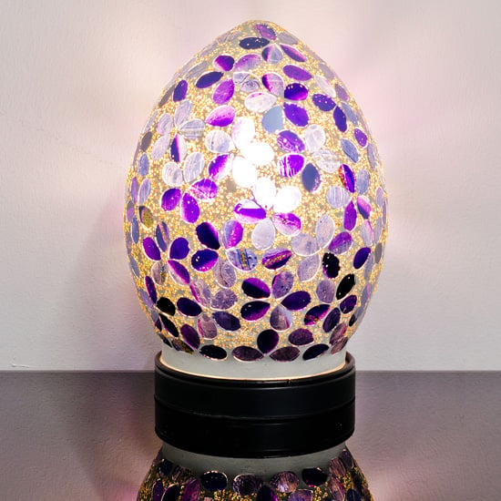 Photo of Izar small purple flower egg design mosaic glass table lamp