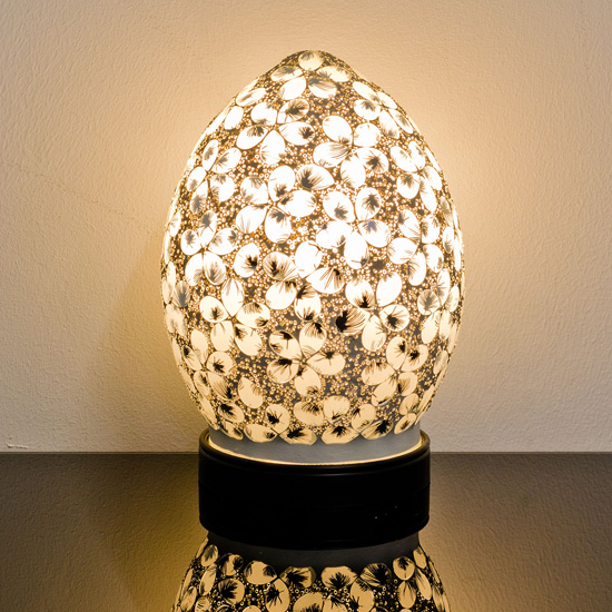 Photo of Izar small white flower design mosaic glass egg table lamp