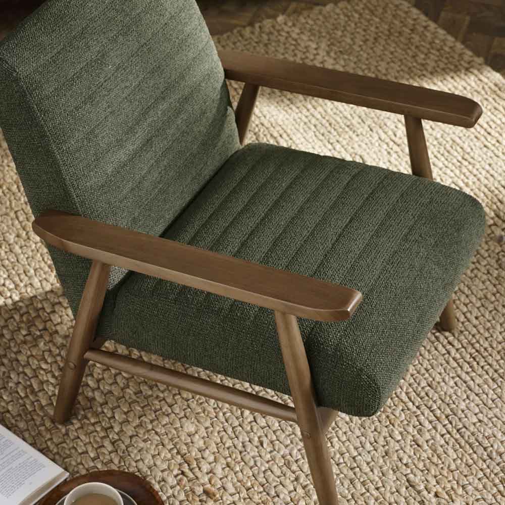 Izenel Fabric Armchair With Wooden Frame in Olive Green