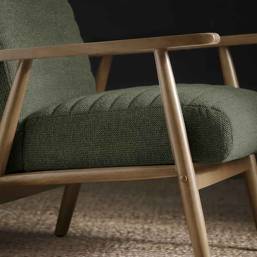 Izenel Fabric Armchair With Wooden Frame in Olive Green