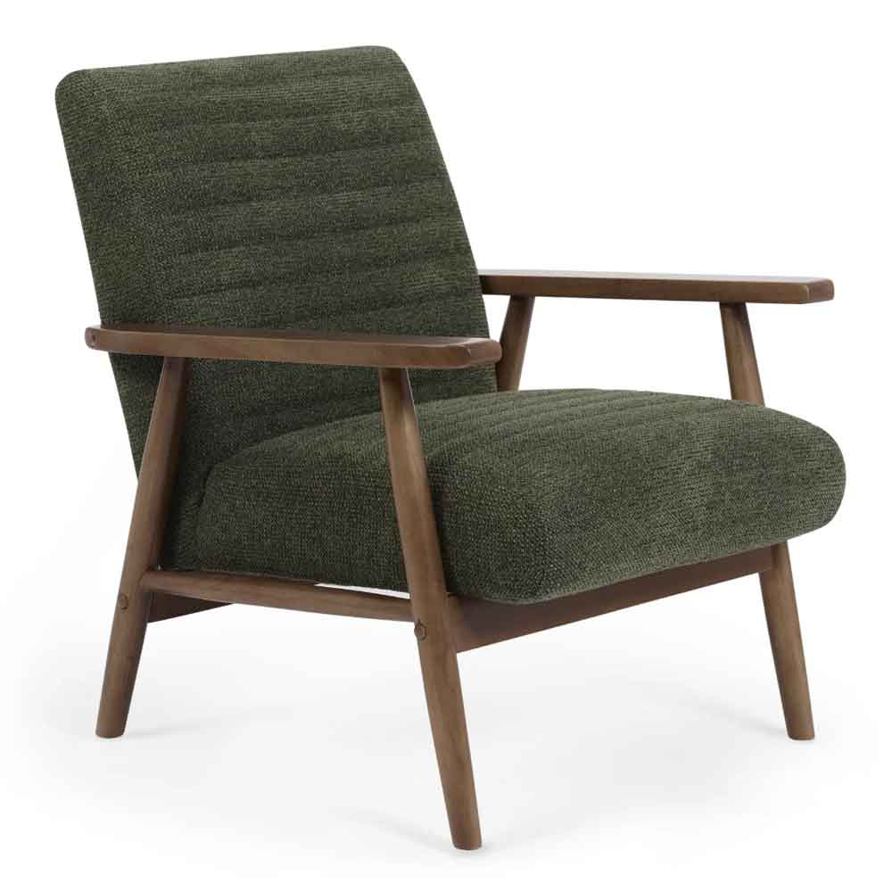 Izenel Fabric Armchair With Wooden Frame in Olive Green
