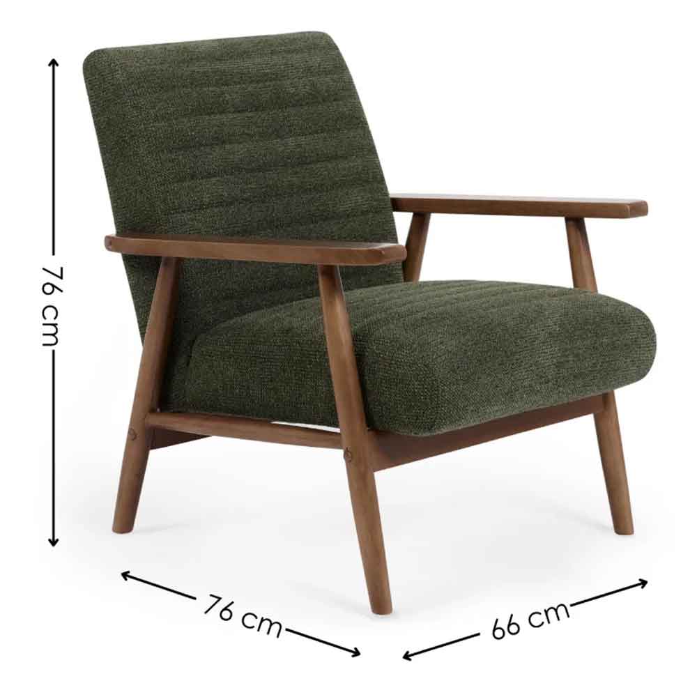 Izenel Fabric Armchair With Wooden Frame in Olive Green