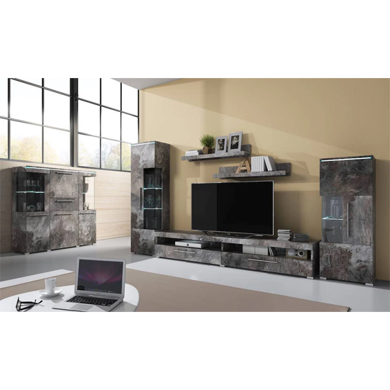 Izola Display Cabinet Tall Left 1 Door In Slate Grey With LED