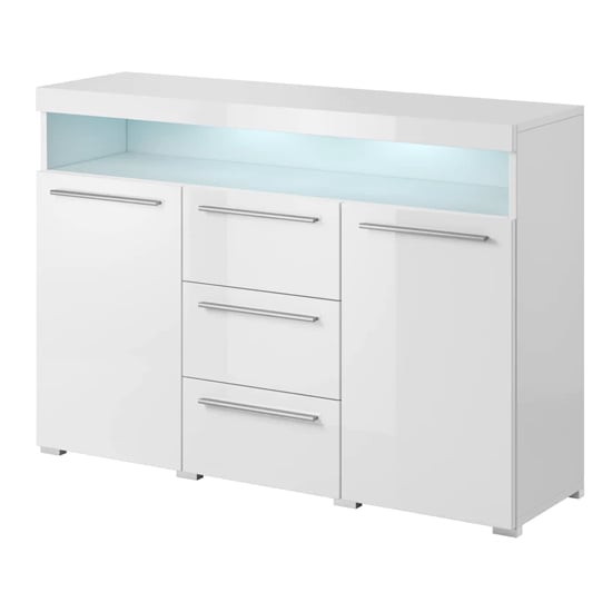Product photograph of Izola Gloss Sideboard 2 Doors 3 Drawers In White With Led from Furniture in Fashion