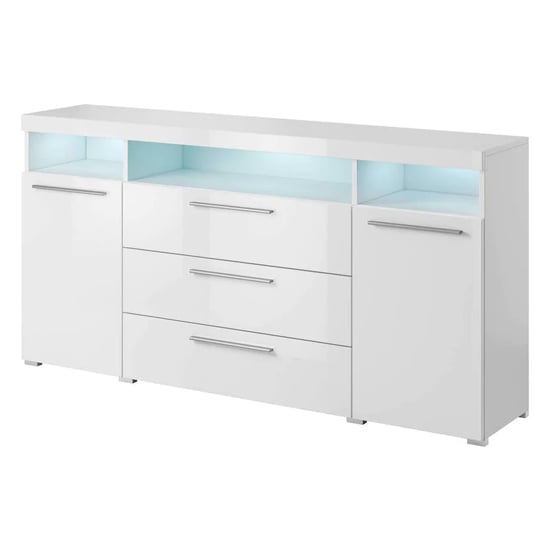 Izola Gloss Sideboard Wide 2 Doors 3 Drawers In White With LED