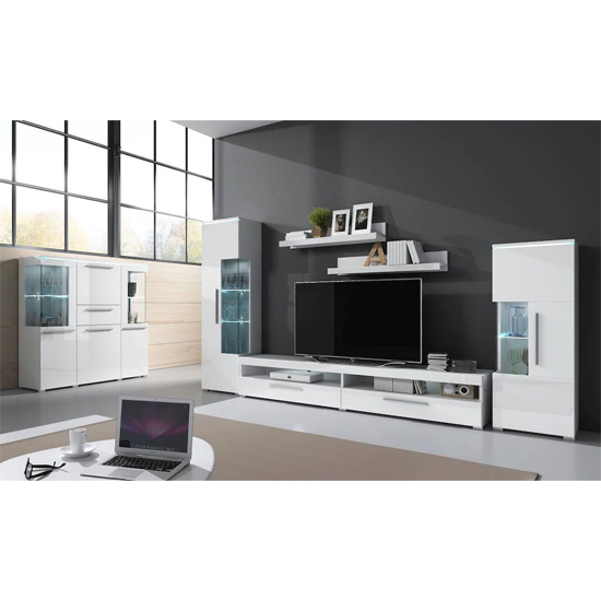 Izola High Gloss Sideboard With 5 Doors In White And LED