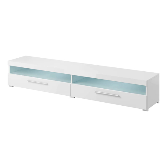 Read more about Izola high gloss tv stand wide with 2 drawers in white and led