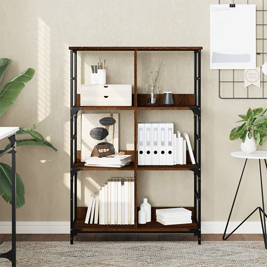 Read more about Izola wooden bookshelf with 6 compartments in brown oak