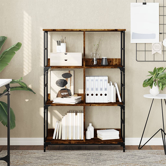 Read more about Izola wooden bookshelf with 6 compartments in smoked oak
