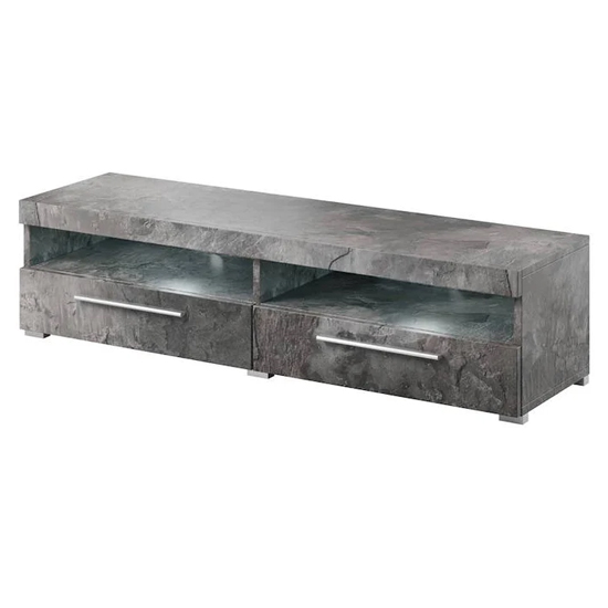 Read more about Izola wooden tv stand with 2 drawers in slate grey and led