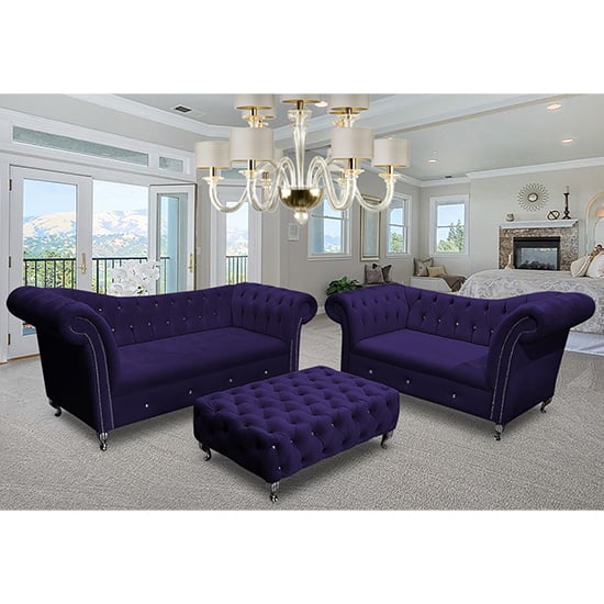Photo of Izu plush velvet 2 seater and 3 seater sofa suite in ameythst