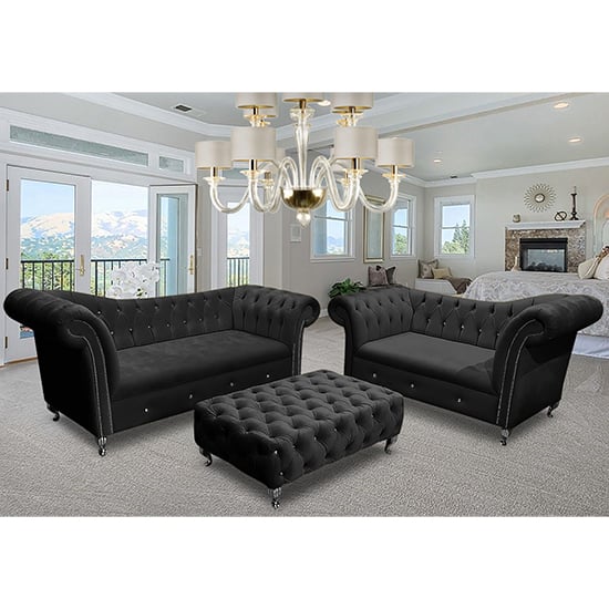 Read more about Izu plush velvet 2 seater and 3 seater sofa suite in cosmic