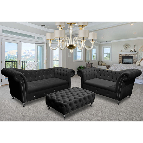 Izu Plush Velvet 2 Seater And 3 Seater Sofa Suite In Cosmic