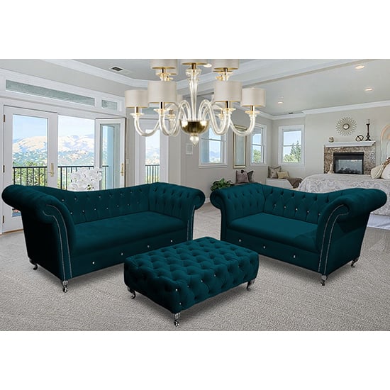 Photo of Izu plush velvet 2 seater and 3 seater sofa suite in emerald