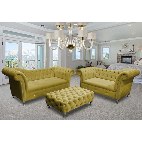 Read more about Izu plush velvet 2 seater and 3 seater sofa suite in grass