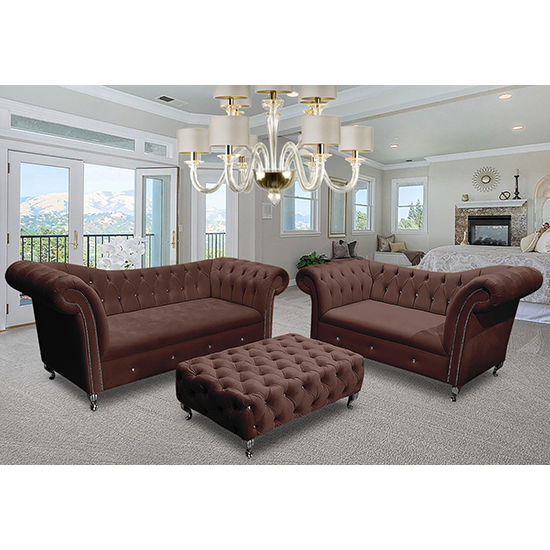 Photo of Izu plush velvet 2 seater and 3 seater sofa suite in mushroom