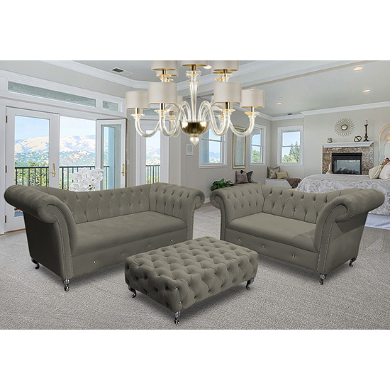 Product photograph of Izu Plush Velvet 2 Seater And 3 Seater Sofa Suite In Putty from Furniture in Fashion