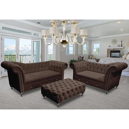Read more about Izu plush velvet 2 seater and 3 seater sofa suite in taupe