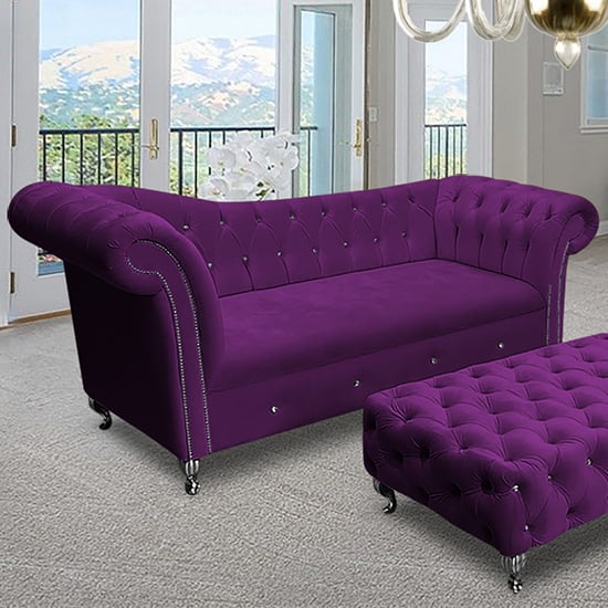 Izu Plush Velvet 3 Seater Sofa In Boysenberry