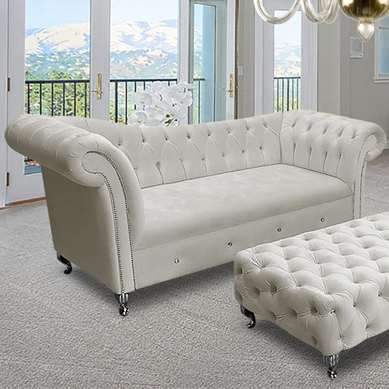 Product photograph of Izu Plush Velvet 3 Seater Sofa In Cream from Furniture in Fashion
