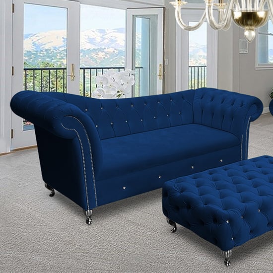 Product photograph of Izu Plush Velvet 3 Seater Sofa In Navy from Furniture in Fashion