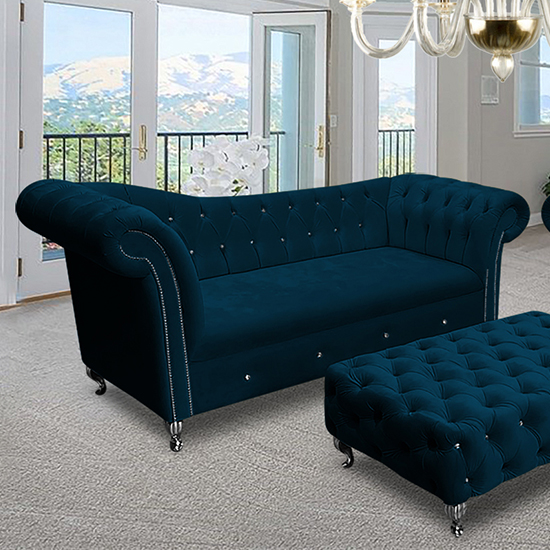 Izu Plush Velvet 3 Seater Sofa In Peacock