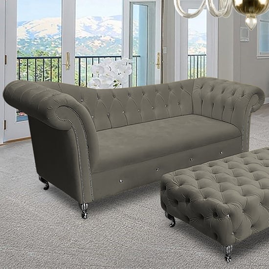 Product photograph of Izu Plush Velvet 3 Seater Sofa In Putty from Furniture in Fashion